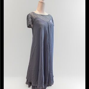 JJs House Elegant Gray Maxi Dress with Beaded Shoulders
